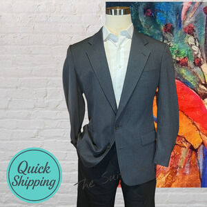 Vtg Christian Dior Monsieur 42R Slate & Royal Blue Glen Plaid Designer Blazer